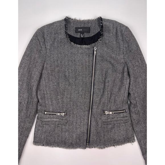 MNG Casual Black & Silver Tweed Asymmetrical Zip Jacket Blazer Size XS - Picture 5 of 9